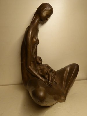 Seated Mother with Child, 1970s, Bronze-AWL-1175265