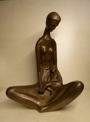 Seated Mother with Child, 1970s, Bronze-AWL-1175265