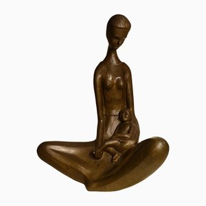 Seated Mother with Child, 1970s, Bronze-AWL-1175265