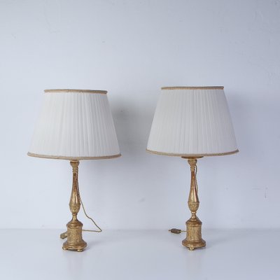 Second Half of the 19th Century Candelabra Gold Leaf Table Lamps, Italy, Set of 2-XSG-1786362