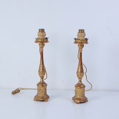 Second Half of the 19th Century Candelabra Gold Leaf Table Lamps, Italy, Set of 2-XSG-1786362