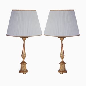 Second Half of the 19th Century Candelabra Gold Leaf Table Lamps, Italy, Set of 2-XSG-1786362