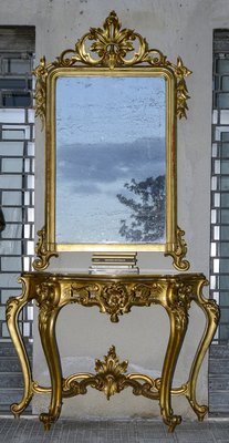 Second Half of the 20th Century Console with Mirror in Carved and Gilded Wood, France, 1890s, Set of 2-RAQ-2033406