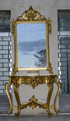 Second Half of the 20th Century Console with Mirror in Carved and Gilded Wood, France, 1890s, Set of 2-RAQ-2033406