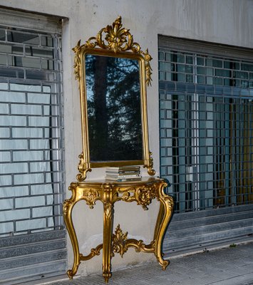 Second Half of the 20th Century Console with Mirror in Carved and Gilded Wood, France, 1890s, Set of 2-RAQ-2033406