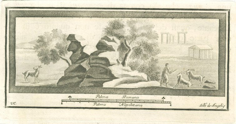 Secondo De Angelis, Pompeian Fresco Landscape, Etching, 18th Century-ZCI-1775567