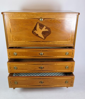 Secretary in Mahogany with Inlaid Wood and Brass Handles, 1790s-UY-1724407