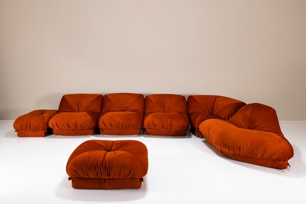 Sectional Sofa Patate in Rusty Orange Fabric by Airborne, 1970s, Set of 7-UQV-2019972