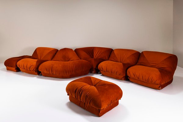 Sectional Sofa Patate in Rusty Orange Fabric by Airborne, 1970s, Set of 7-UQV-2019972