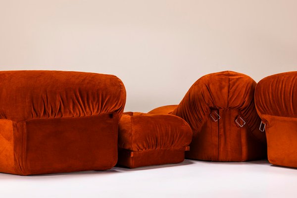 Sectional Sofa Patate in Rusty Orange Fabric by Airborne, 1970s, Set of 7-UQV-2019972