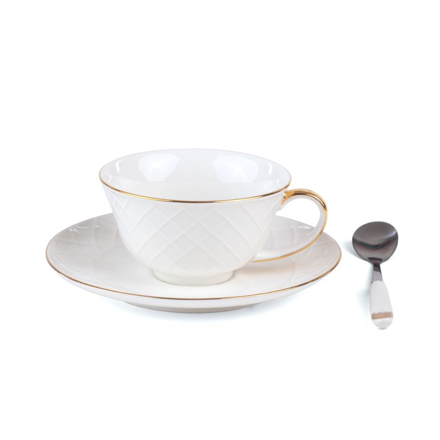 Porcelain Tea cup with saucer and teaspoon Tarin Giunone by Seletti