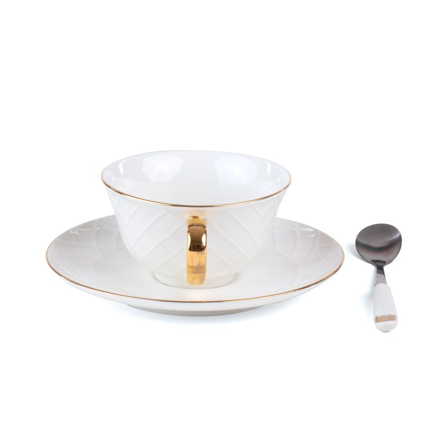 Porcelain Tea cup with saucer and teaspoon Tarin Giunone by Seletti