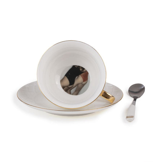 Porcelain Tea cup with saucer and teaspoon Tarin Giunone by Seletti