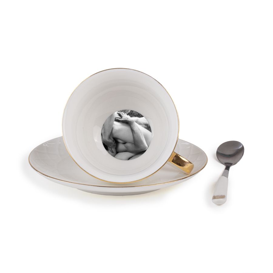 Porcelain Tea cup with saucer and teaspoon Tarin Bona Dea by Seletti