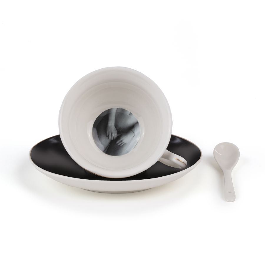 Porcelain Tea cup with saucer and teaspoon Tarin Tacita by Seletti