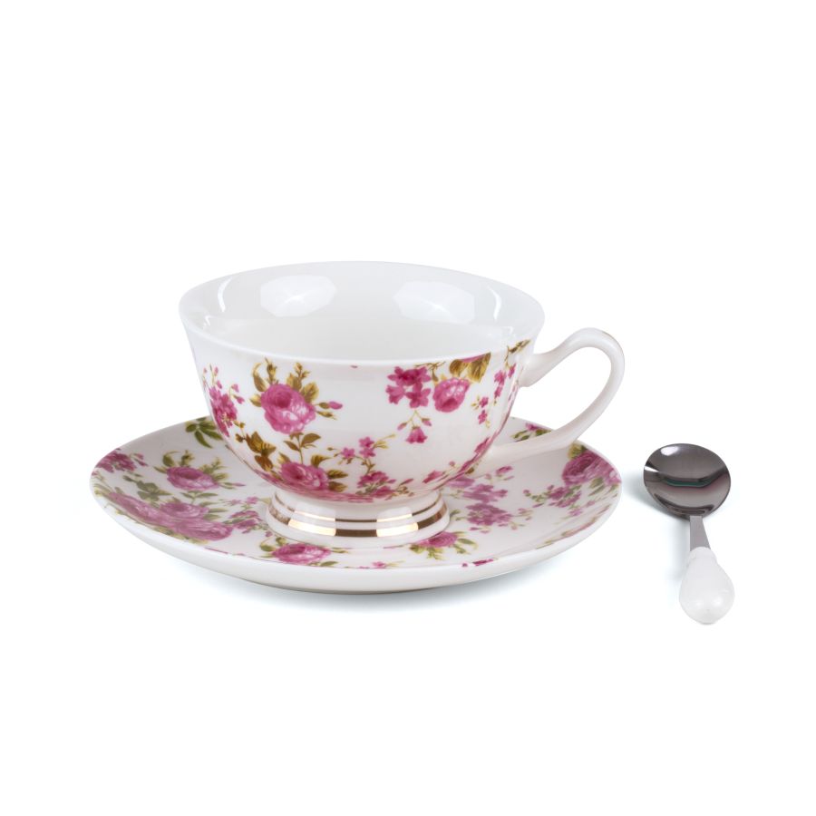 Porcelain Tea cup with saucer and teaspoon Tarin Vittoria by Seletti