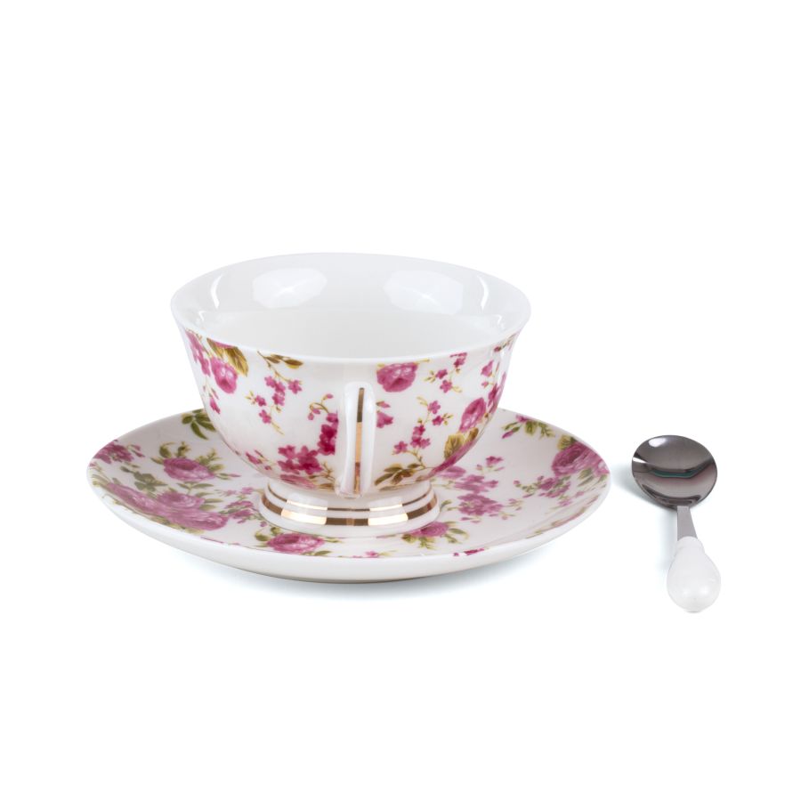 Porcelain Tea cup with saucer and teaspoon Tarin Vittoria by Seletti