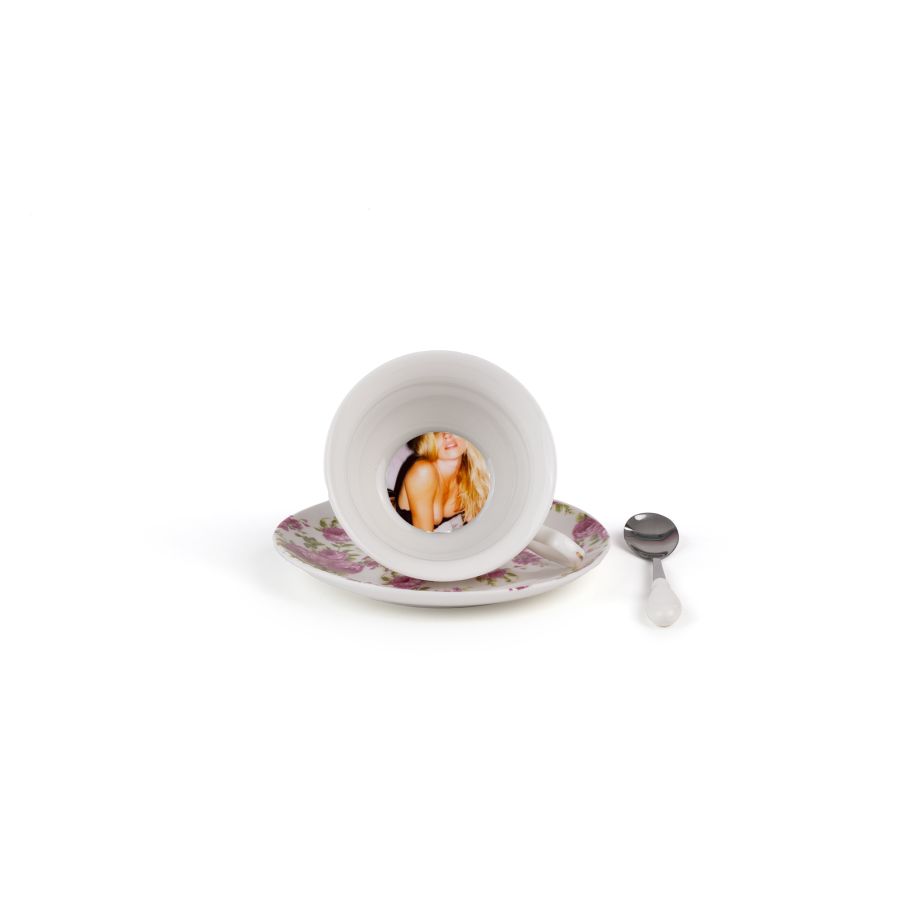 Porcelain Tea cup with saucer and teaspoon Tarin Vittoria by Seletti