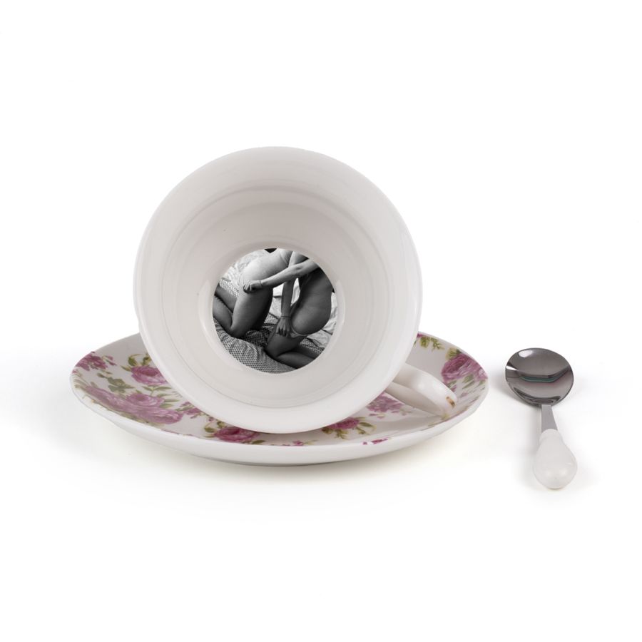 Porcelain Tea cup with saucer and teaspoon Tarin Vesta by Seletti