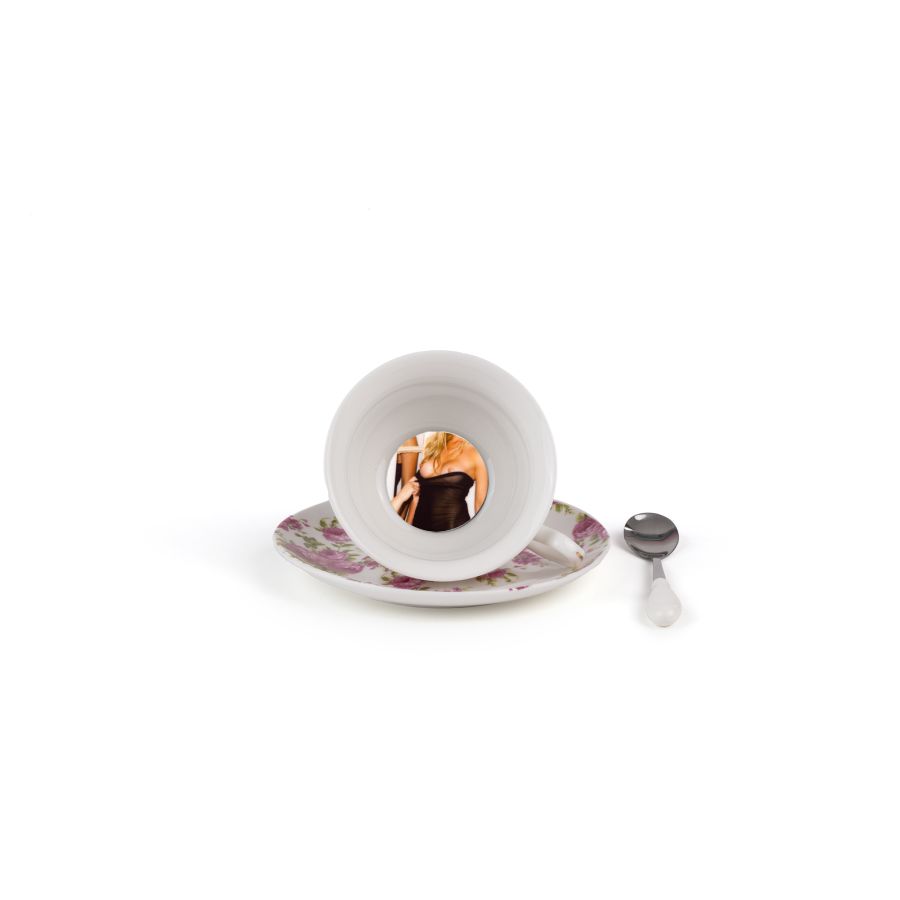 Porcelain Tea cup with saucer and teaspoon Tarin Rumina by Seletti