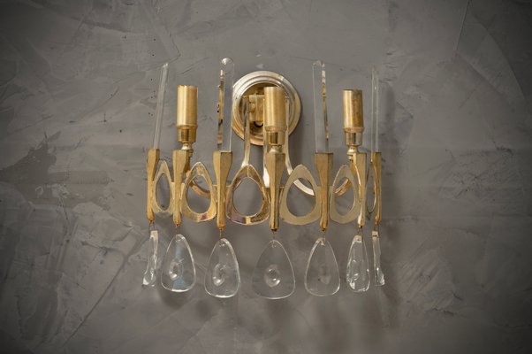 Semi Circular Gold and Glass Wall Light by Gaetano Sciolari, 1960s-UH-1143962