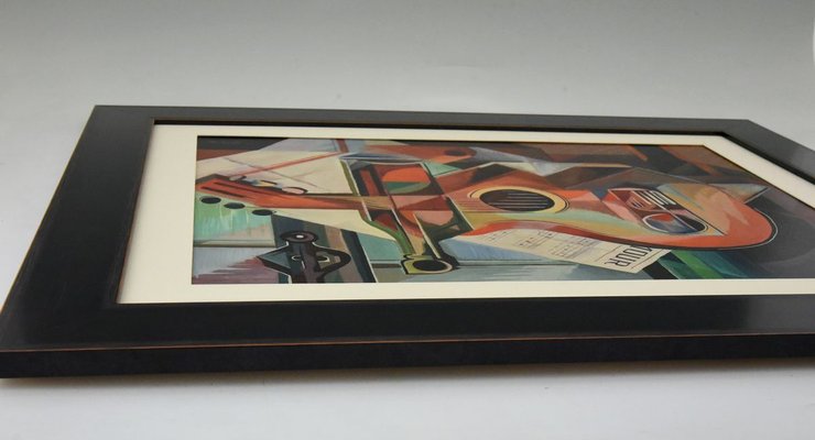 Serge Magnin, Cubist Still Life with Guitar, 1960, Oil Painting-KTN-840561