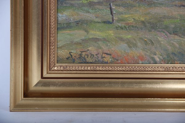 Sergius Frost, Painting of a Danish Farmhouse, 1950s, Oil on Canvas, Framed-DQ-1295862