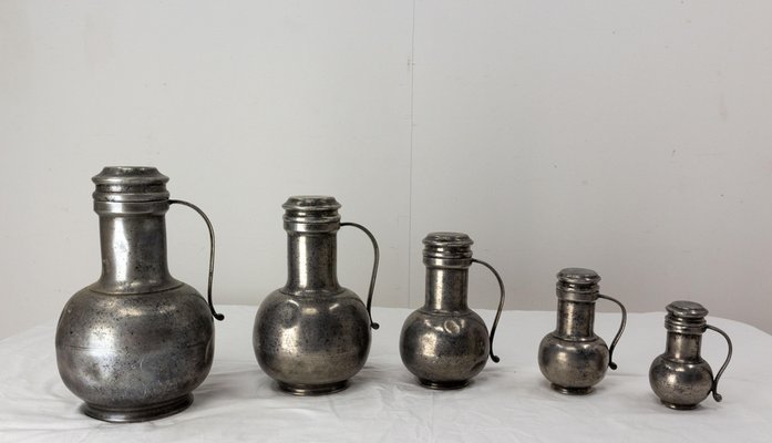 Series of Tin Pitchers, France, 1700s, Set of 5-RIU-1329328