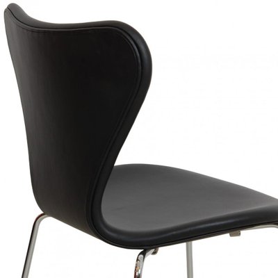 Series Seven Chair Model 3107 in Black Nevada Anilin Leather by Arne Jacobsen for Fritz Hansen, 2000s-MTD-1769499