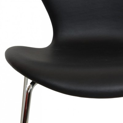 Series Seven Chair Model 3107 in Black Nevada Anilin Leather by Arne Jacobsen for Fritz Hansen, 2000s-MTD-1769499