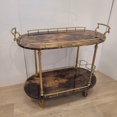 Serving Bar Cart in Goatskin and Brass, 1960s-NUC-2041079