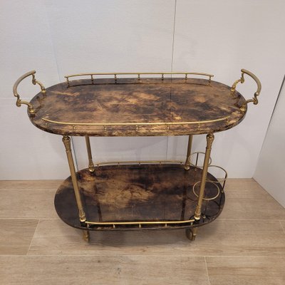 Serving Bar Cart in Goatskin and Brass, 1960s-NUC-2041079