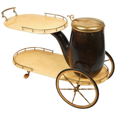 Serving Bar Cart in Goatskin and Brass by Aldo Tura, Italy, 1960s-LYQ-1265103