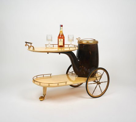 Serving Bar Cart in Goatskin and Brass by Aldo Tura, Italy, 1960s-LYQ-1265103