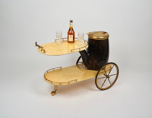 Serving Bar Cart in Goatskin and Brass by Aldo Tura, Italy, 1960s-LYQ-1265103