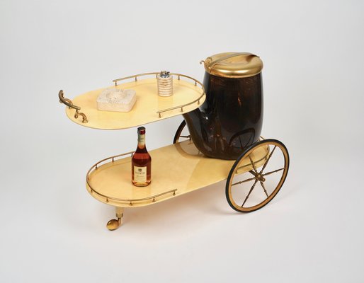 Serving Bar Cart in Goatskin and Brass by Aldo Tura, Italy, 1960s-LYQ-1265103