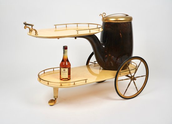 Serving Bar Cart in Goatskin and Brass by Aldo Tura, Italy, 1960s-LYQ-1265103