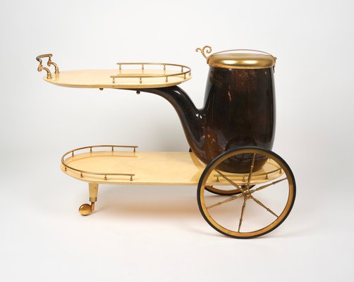 Serving Bar Cart in Goatskin and Brass by Aldo Tura, Italy, 1960s-LYQ-1265103