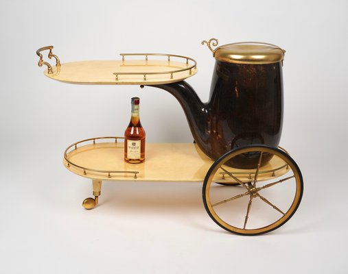 Serving Bar Cart in Goatskin and Brass by Aldo Tura, Italy, 1960s-LYQ-1265103