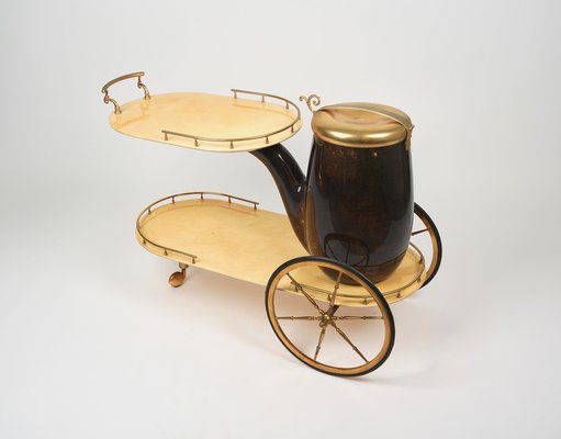 Serving Bar Cart in Goatskin and Brass by Aldo Tura, Italy, 1960s-LYQ-1265103