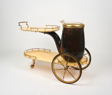 Serving Bar Cart in Goatskin and Brass by Aldo Tura, Italy, 1960s-LYQ-1265103