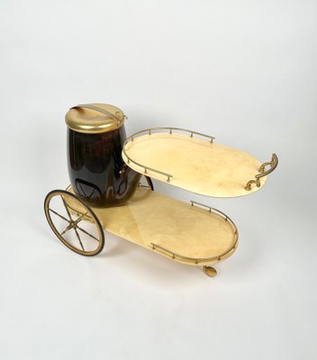 Serving Bar Cart in Goatskin and Brass by Aldo Tura, Italy, 1960s-LYQ-1265103