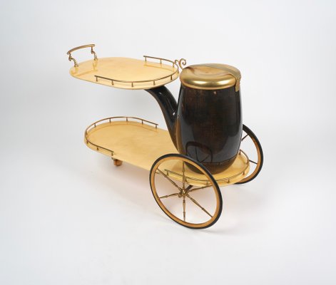 Serving Bar Cart in Goatskin and Brass by Aldo Tura, Italy, 1960s-LYQ-1265103