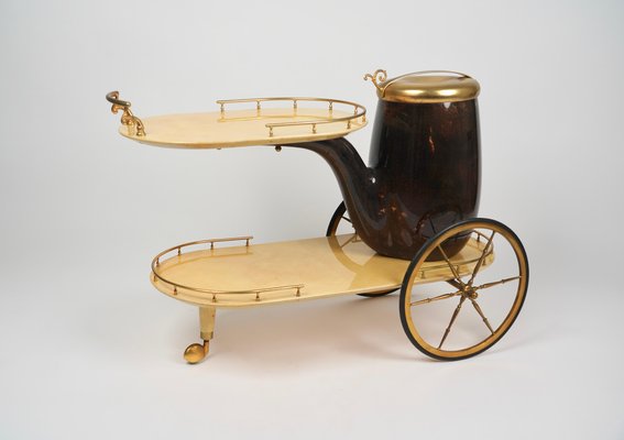 Serving Bar Cart in Goatskin and Brass by Aldo Tura, Italy, 1960s-LYQ-1265103