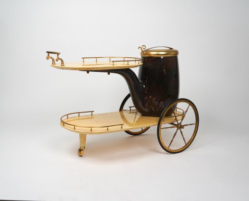 Serving Bar Cart in Goatskin and Brass by Aldo Tura, Italy, 1960s-LYQ-1265103