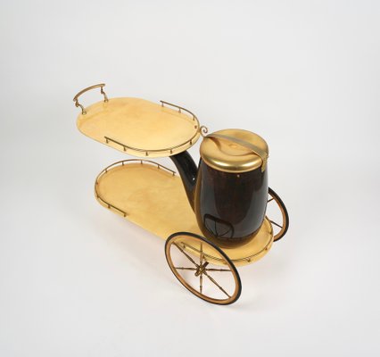 Serving Bar Cart in Goatskin and Brass by Aldo Tura, Italy, 1960s-LYQ-1265103