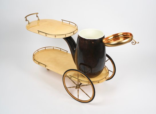 Serving Bar Cart in Goatskin and Brass by Aldo Tura, Italy, 1960s-LYQ-1265103