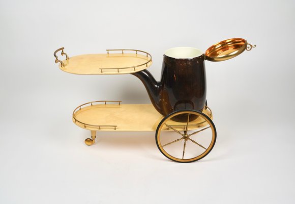 Serving Bar Cart in Goatskin and Brass by Aldo Tura, Italy, 1960s-LYQ-1265103