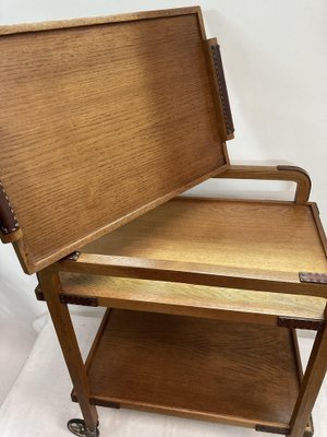 Serving Cart in Oak and Leather by Jacques Adnet, 1950s-VRR-1786733