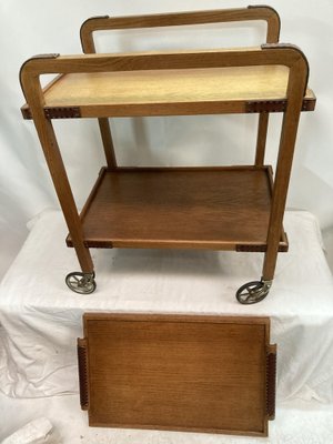 Serving Cart in Oak and Leather by Jacques Adnet, 1950s-VRR-1786733